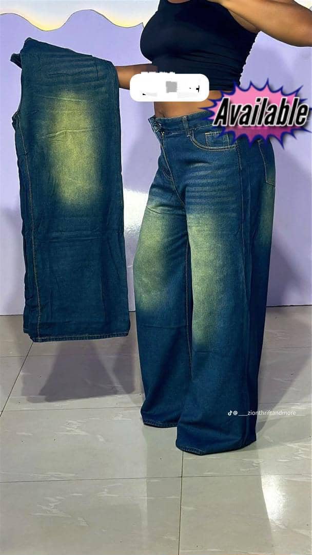 Faded Blue Wide-Leg Jeans