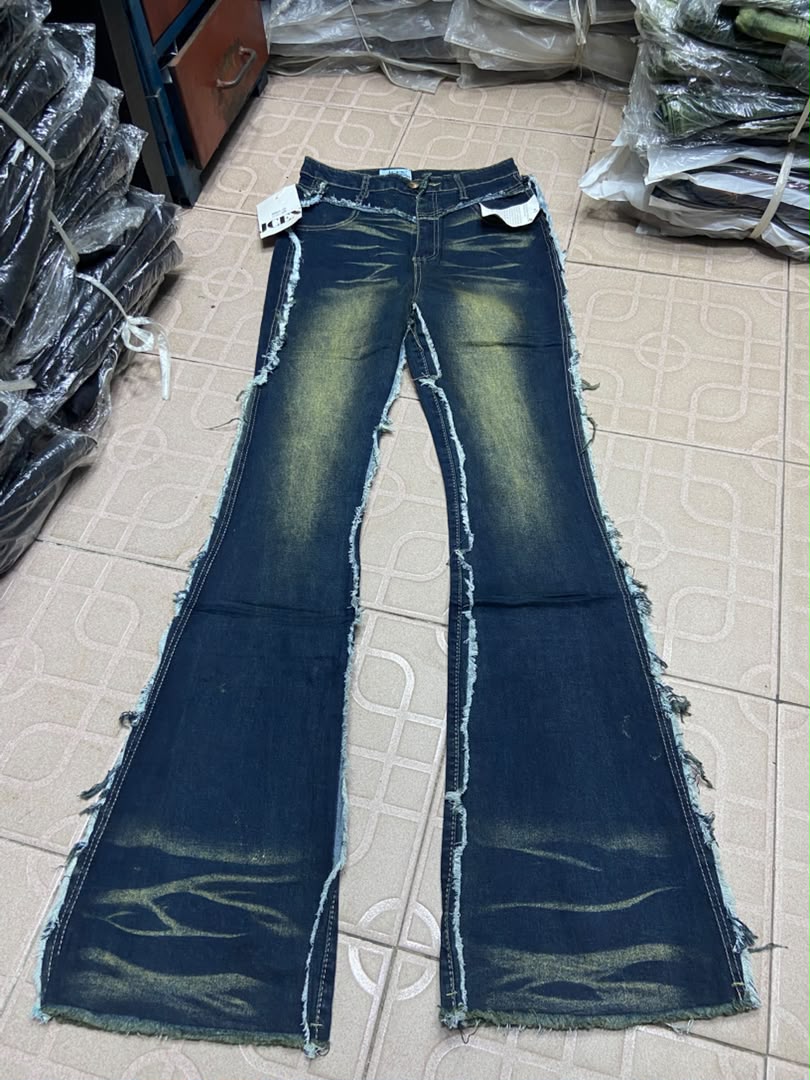 Frayed-Seam Flare Jeans
